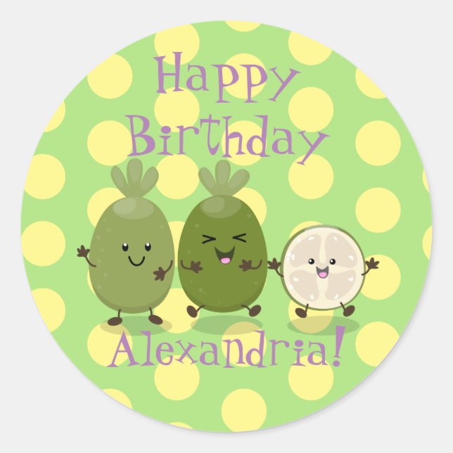 Sticker Rond Cute ananas guava feijoa drôle dessin animé (Devant)