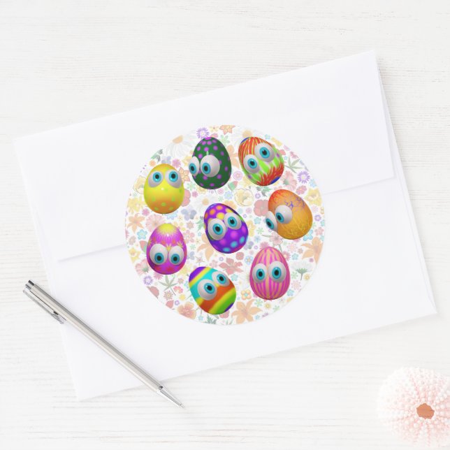 Sticker Rond Cute and Funny Easter Eggs Cartoon (Enveloppe)