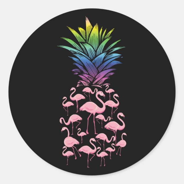 Sticker Rond Cute And Lovely Pink Flamingo Pineapple Love (Devant)