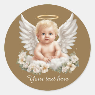 Sticker Rond Cute Angel bébé ajouter du texte