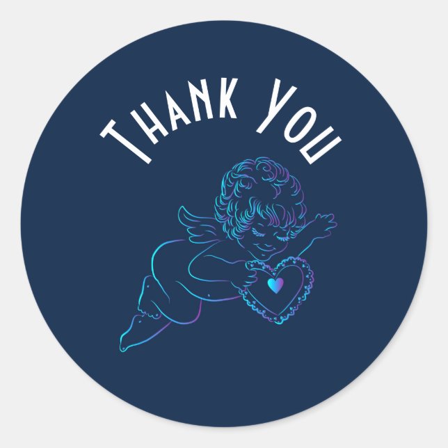 Sticker Rond Cute Angel Cherub tenant un Merci de coeur de dent (Devant)