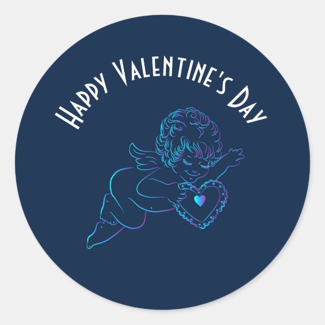 Sticker Rond Cute Angel Cherub tenant une dentelle Valentine Co (Devant)