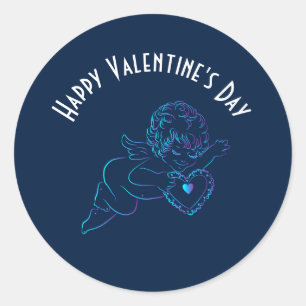Sticker Rond Cute Angel Cherub tenant une dentelle Valentine Co