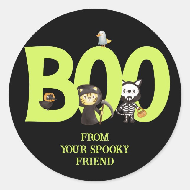 Sticker Rond Cute Animal Halloween Boo (Devant)
