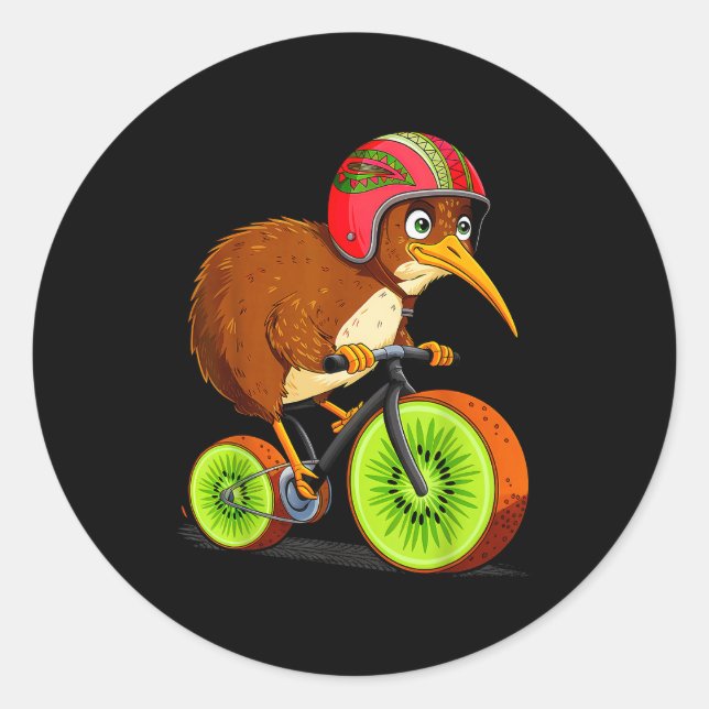 Sticker Rond Cute Animal Kiwi Cycling New Zealand  (Devant)