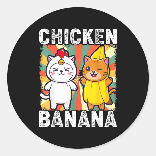 Sticker Rond Cute Animals In Chicken And Banana Costumes Kawaii (Devant)