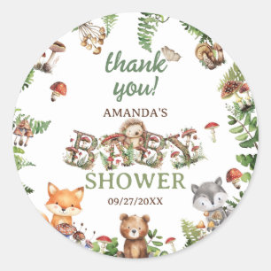 Sticker Rond Cute Animaux Baby shower botanique Merci