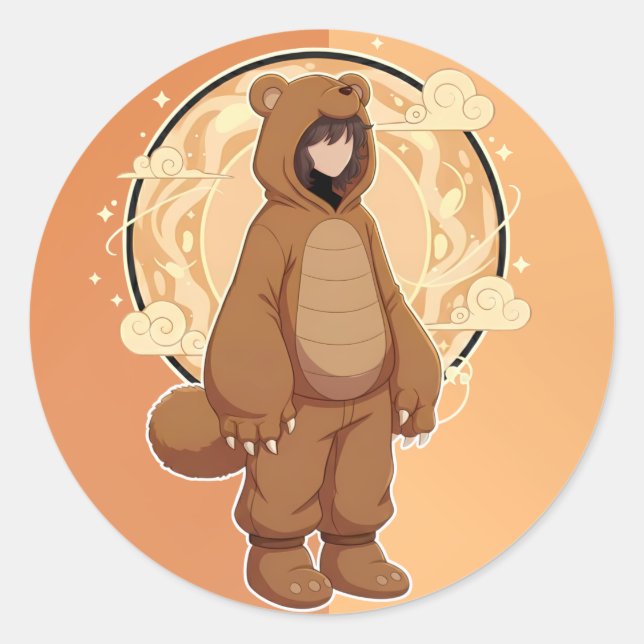 Sticker Rond Cute Anime Boy in Bear (Devant)