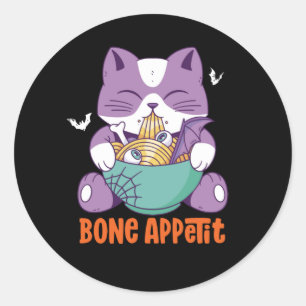 Sticker Rond Cute Anime Chat Mange Ramen Bon Appetit Halloween