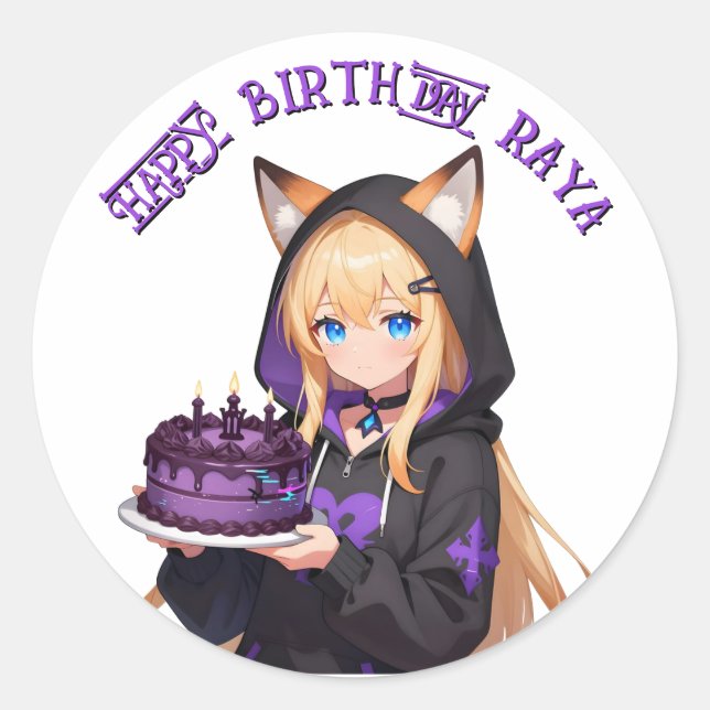 Sticker Rond Cute Anime Girl's Birthday Party (Devant)