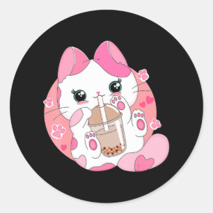 Sticker Rond Cute Anime Kawaii Chat Boba Bubble Tea Girls Costu
