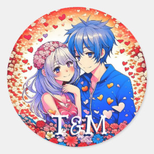 Sticker Rond Cute Anime Mariage à thème