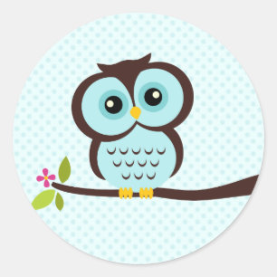 Sticker Rond Cute Aqua Owl