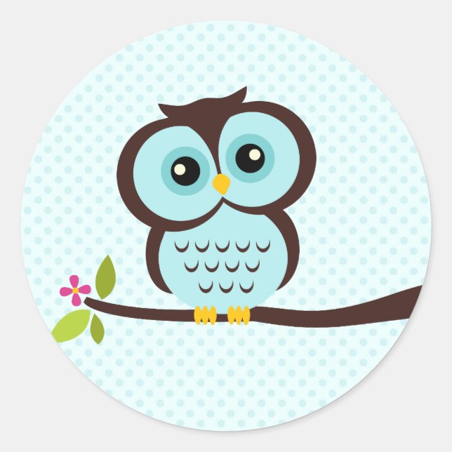 Sticker Rond Cute Aqua Owl (Devant)