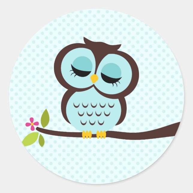 Sticker Rond Cute Aqua Owl (Devant)