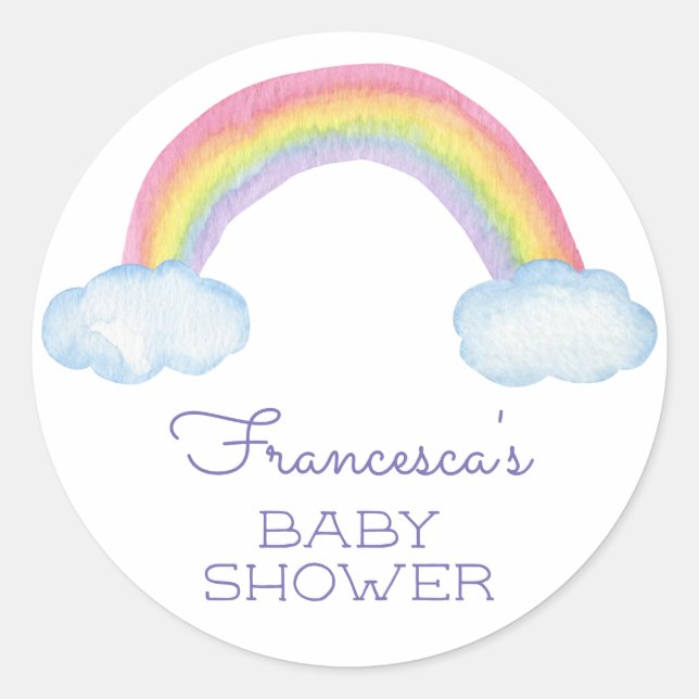 Sticker Rond Cute aquarelle arc-en-ciel et nuages Baby shower