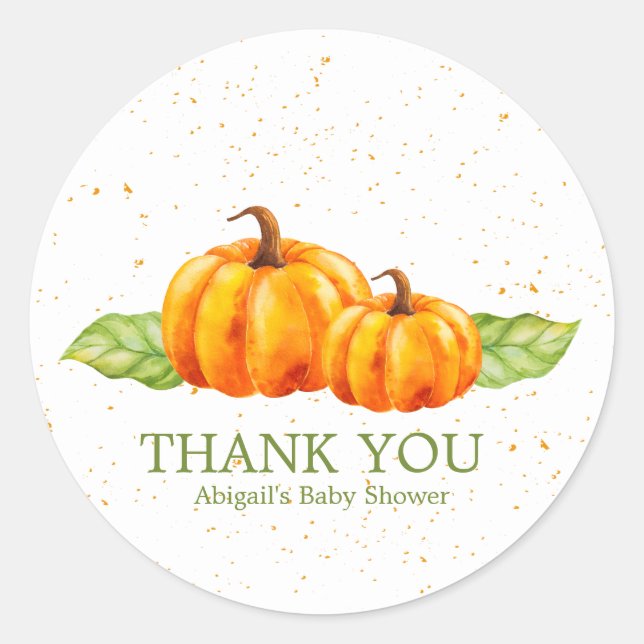 Sticker Rond Cute aquarelle Baby shower Citrouille orange (Devant)