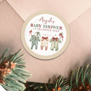 Sticker Rond Cute Aquarelle Baby shower de Noël