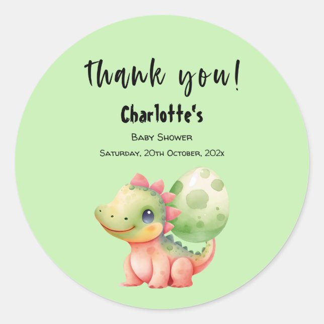 Sticker Rond Cute Aquarelle Bébé Dinosaure Baby shower (Devant)