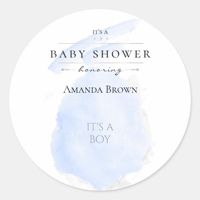 Sticker Rond Cute Aquarelle Bleu Coton Bonbon Baby shower (Devant)