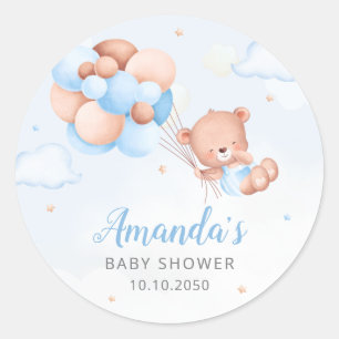 Sticker Rond Cute Aquarelle Boho Teddy Bear baby shower garçon