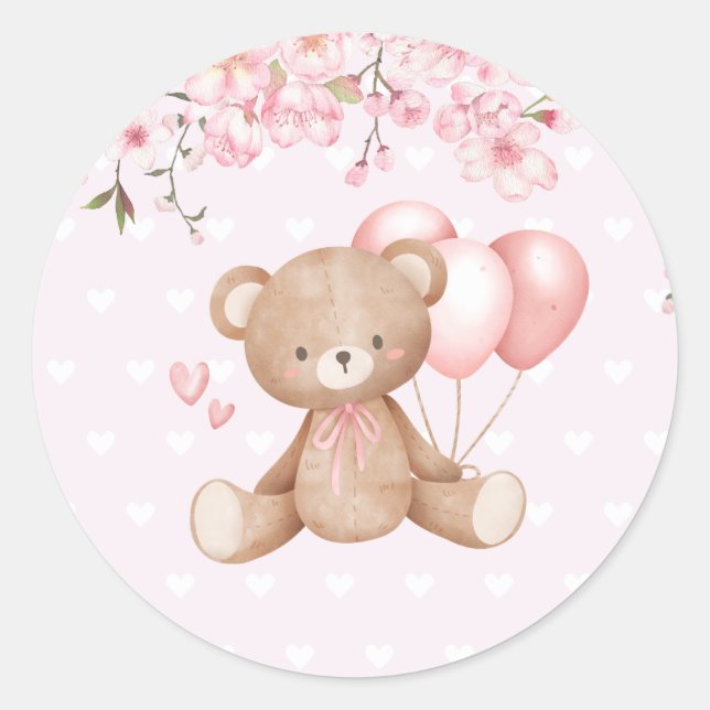 Sticker Rond Cute Aquarelle Boho Teddy Bear Girl Baby shower (Devant)