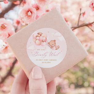 Sticker Rond Cute Aquarelle Boho Teddy Bear Girl Baby shower