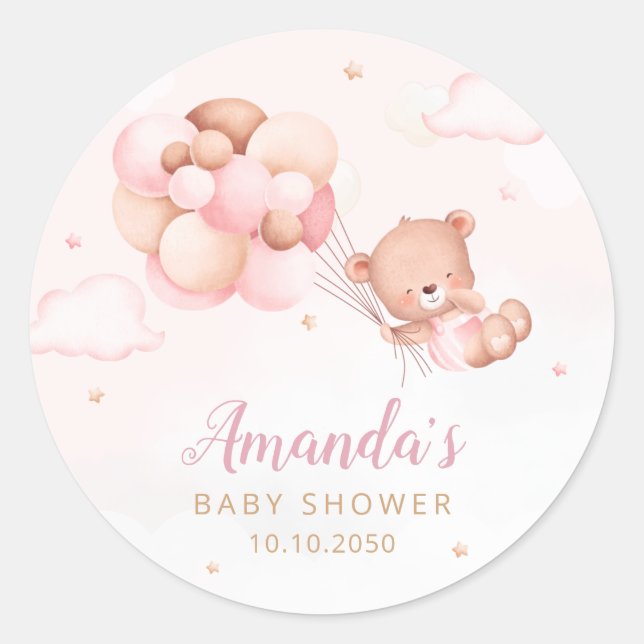 Sticker Rond Cute Aquarelle Boho Teddy Bear Girl baby shower (Devant)