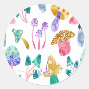 Sticker Rond Cute Aquarelle Champignons