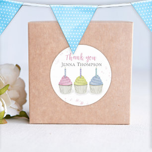 Sticker Rond Cute Aquarelle Cupcakes Whimsical Merci
