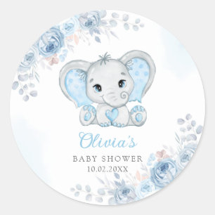 Sticker Rond Cute Aquarelle Elephant Baby shower garçon Favoris