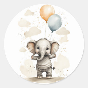 Sticker Rond Cute Aquarelle Elephant Chemise Big Ballons
