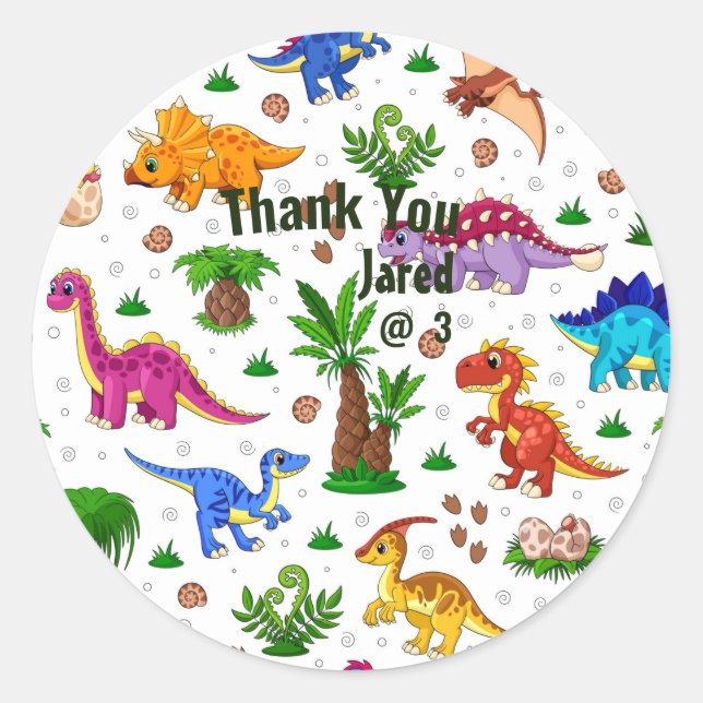 Sticker Rond Cute Aquarelle Enfants Anniversaire Dinosaure Merc (Devant)