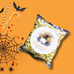 Sticker Rond Cute Aquarelle Fantôme Citrouille Baby shower goth