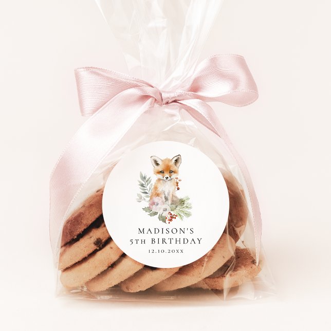 Sticker Rond Cute aquarelle Fox fête d'anniversaire (Créateur téléchargé)