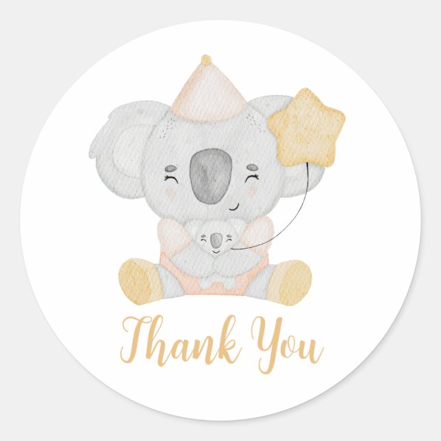 Sticker Rond Cute aquarelle Koala Baby shower Party Merci (Devant)