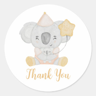 Sticker Rond Cute aquarelle Koala Baby shower Party Merci