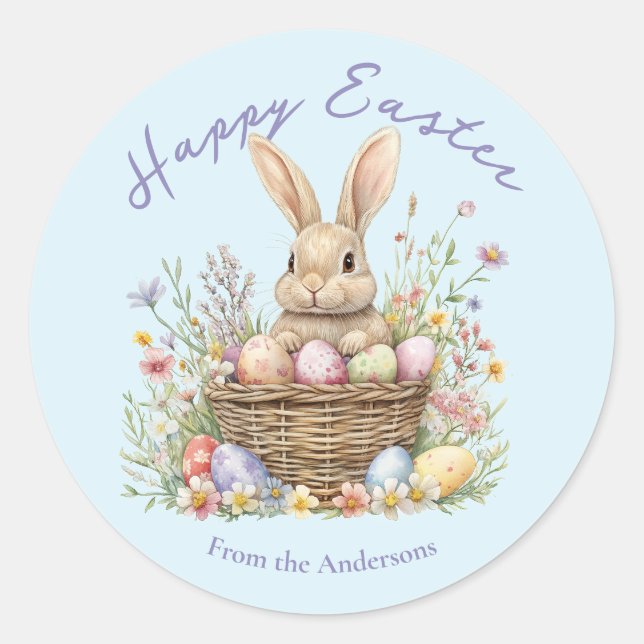 Sticker Rond Cute aquarelle lapin et Oeuf de Pâques photo flora (Devant)