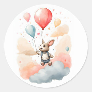 Sticker Rond Cute Aquarelle Lapin Lapin Gros Ballons