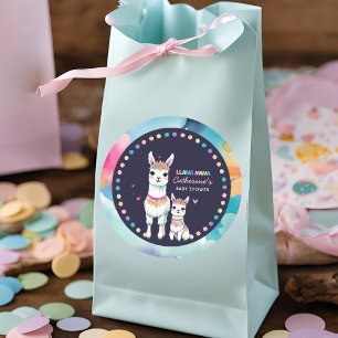 Sticker Rond Cute aquarelle Llama Mama Baby shower mexicain