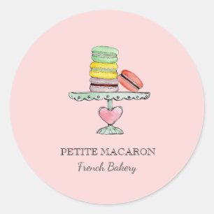 Sticker Rond Cute Aquarelle Macarons boulangerie rose