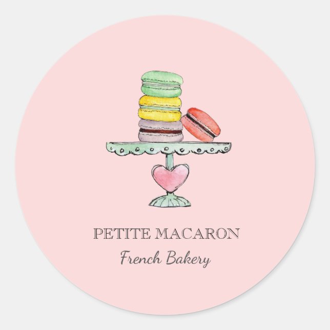 Sticker Rond Cute Aquarelle Macarons boulangerie rose (Devant)