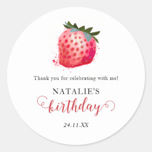 Sticker Rond Cute Aquarelle Merci fraise Anniversaire Cadeau