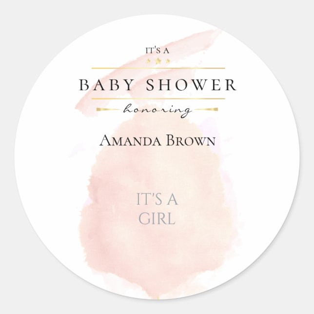Sticker Rond Cute Aquarelle rose Coton Baby shower bonbon (Devant)