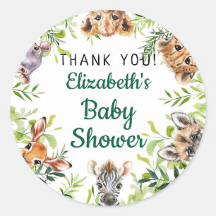 Sticker Rond Cute Aquarelle Safari Animaux Baby shower