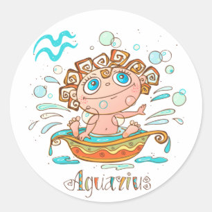 Sticker Rond Cute Aquarius Bain Splashing