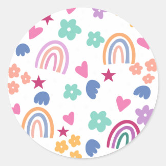 Sticker Rond Cute arc-en-ciel