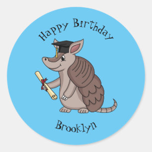 Sticker Rond Cute armadillo avec dessin animé de la casquette d