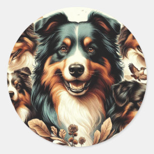 Sticker Rond Cute Australian Shepherd Peinture