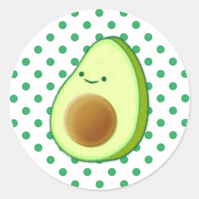 Sticker Rond Cute Avocado Dessin Pois verts (Devant)